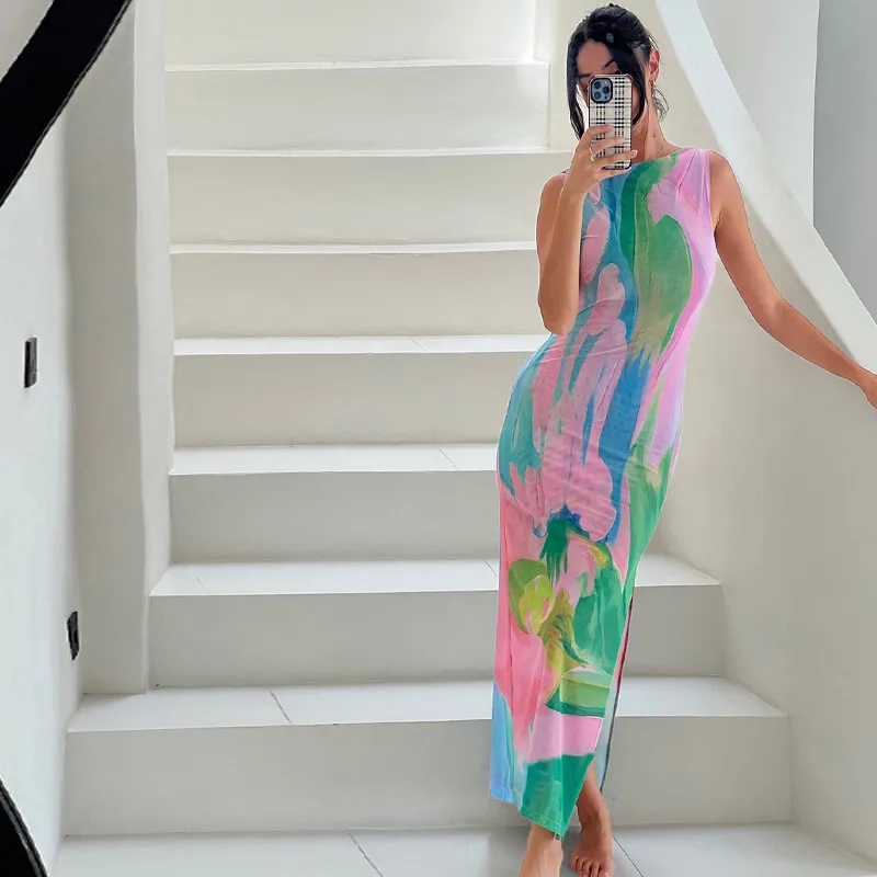 Floral Print Form-Fitting Mid-Calf Dress