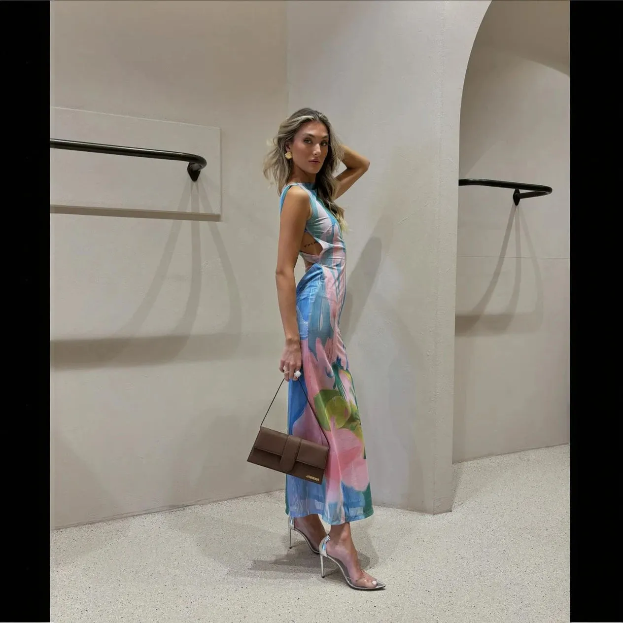 Floral Print Form-Fitting Mid-Calf Dress
