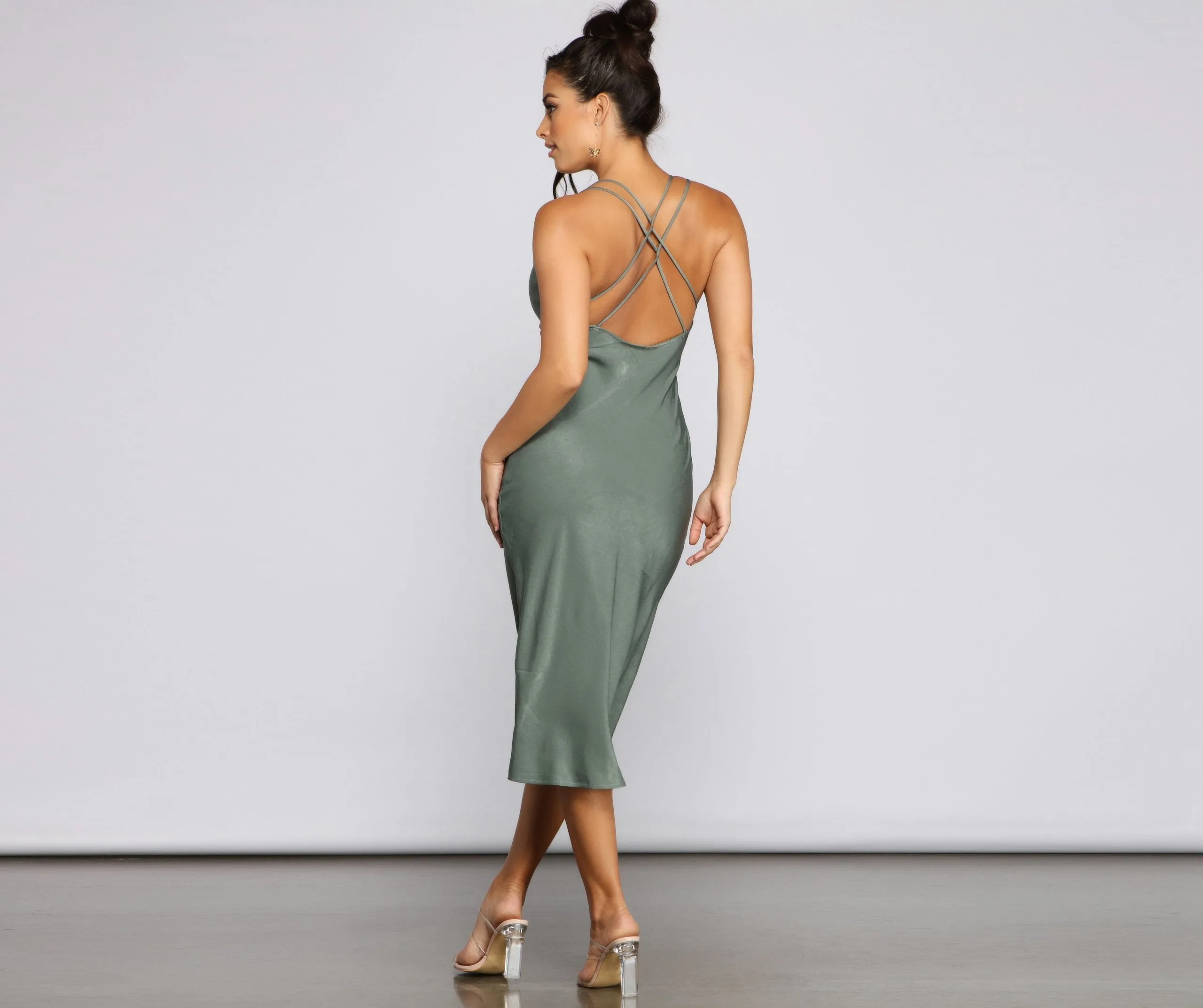 Forever Chic Stylish Satin Midi Dress