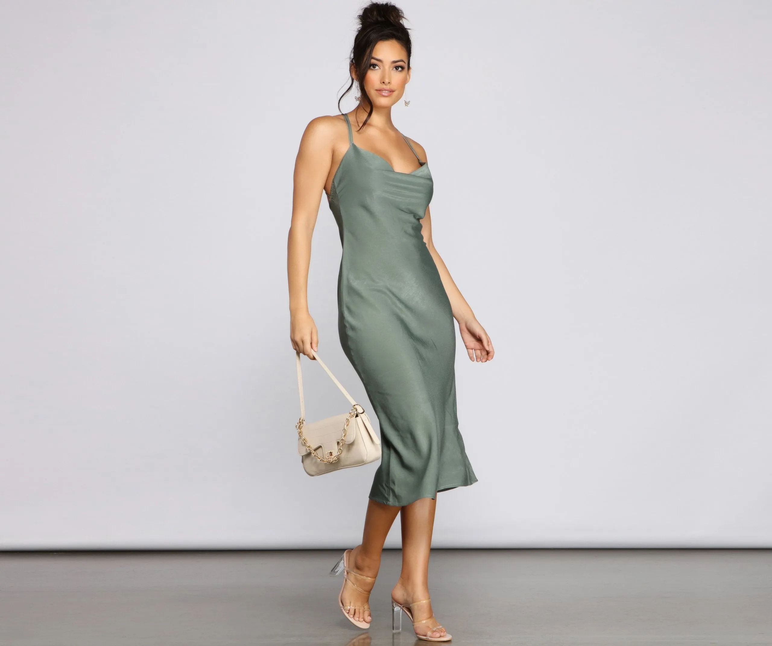 Forever Chic Stylish Satin Midi Dress
