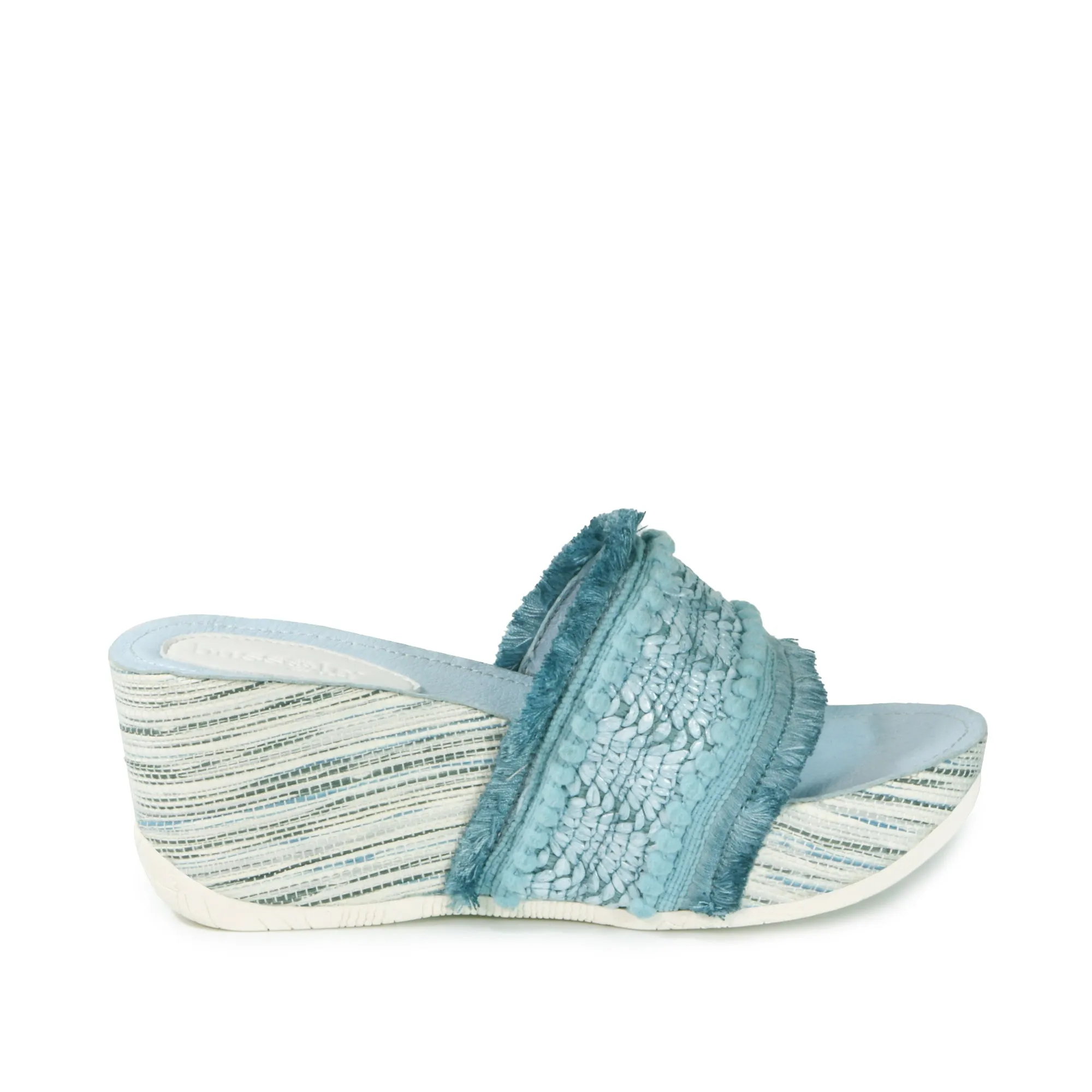 Formentera Embroidery Wedge Slide Sandals (Jeans)