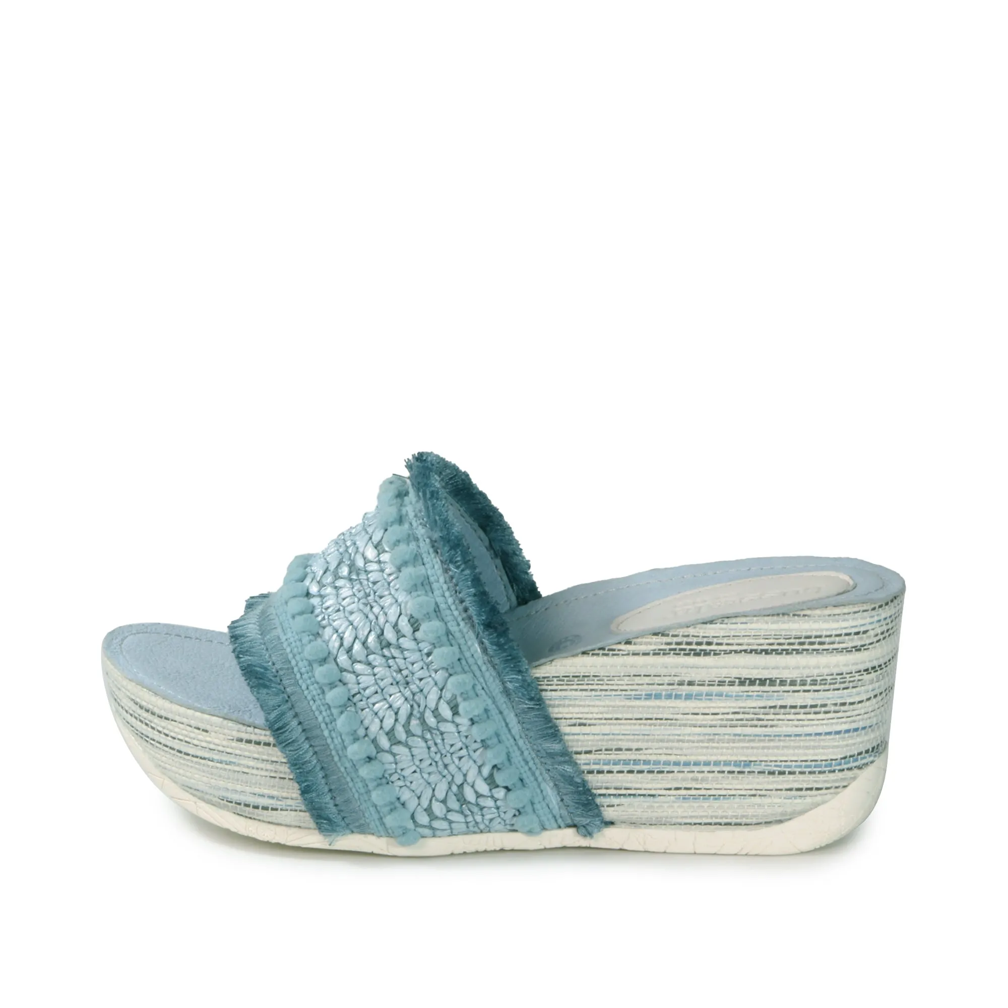 Formentera Embroidery Wedge Slide Sandals (Jeans)