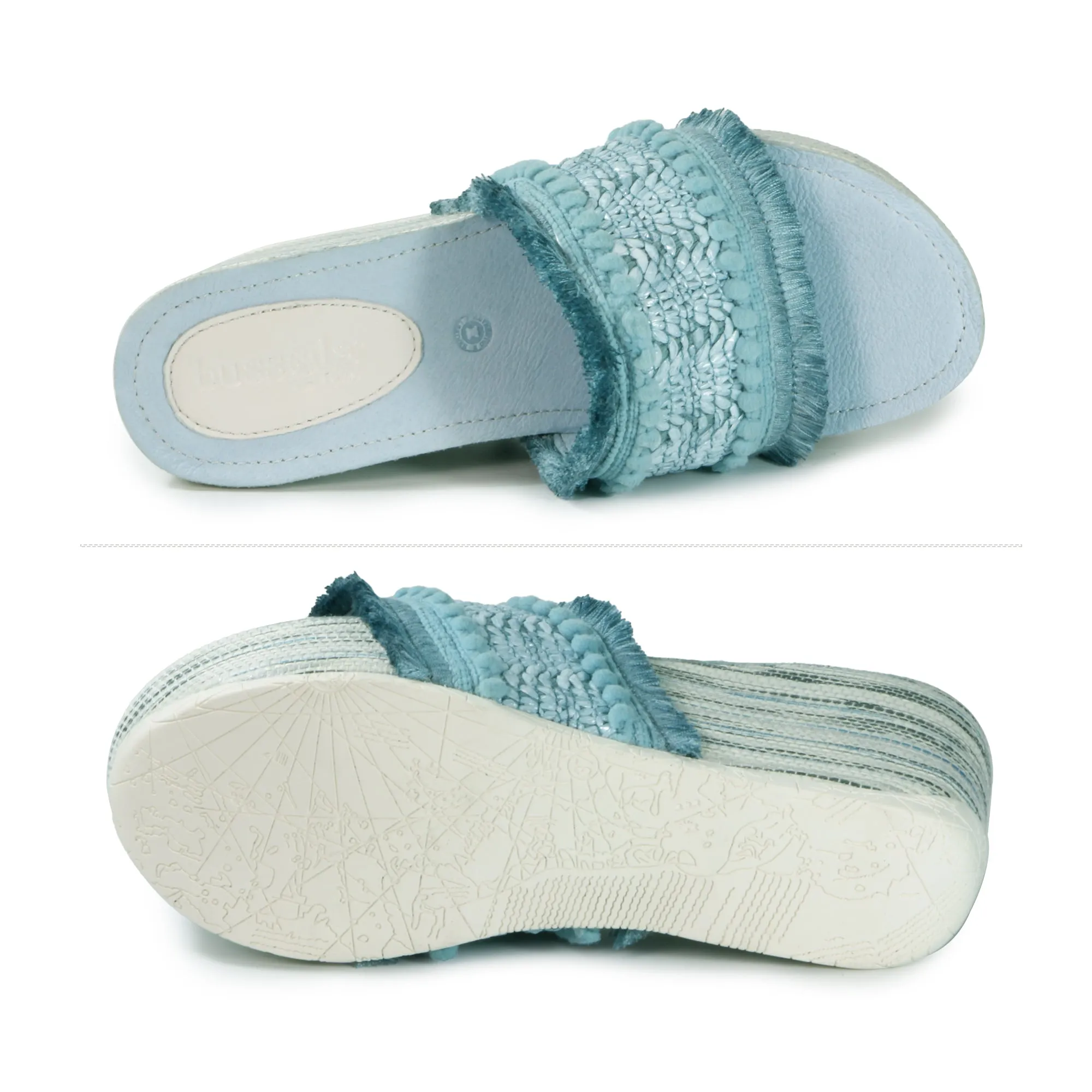 Formentera Embroidery Wedge Slide Sandals (Jeans)