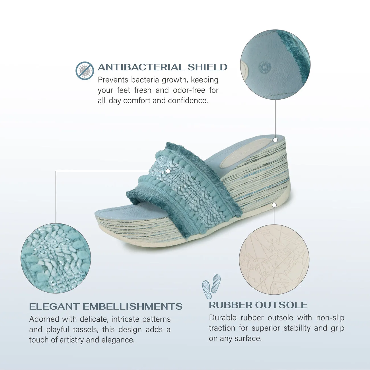 Formentera Embroidery Wedge Slide Sandals (Jeans)