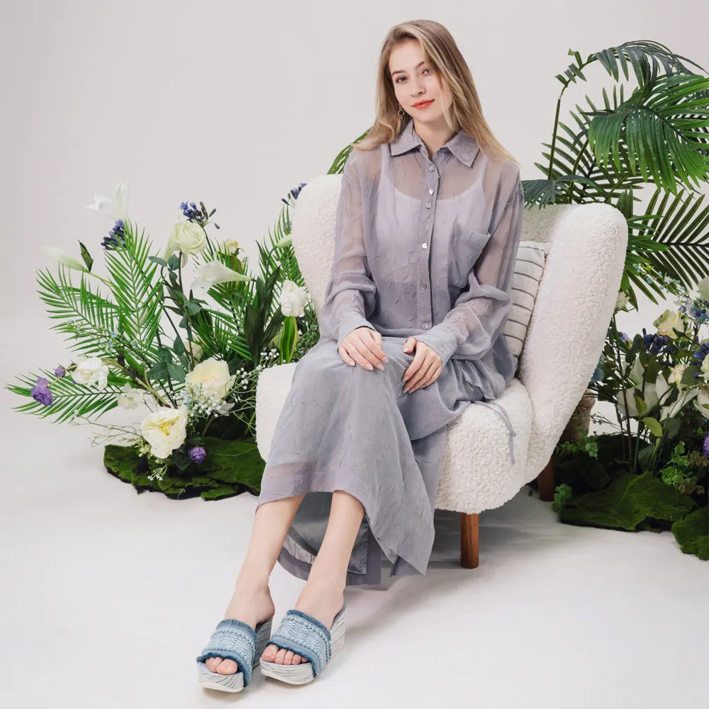 Formentera Embroidery Wedge Slide Sandals (Jeans)