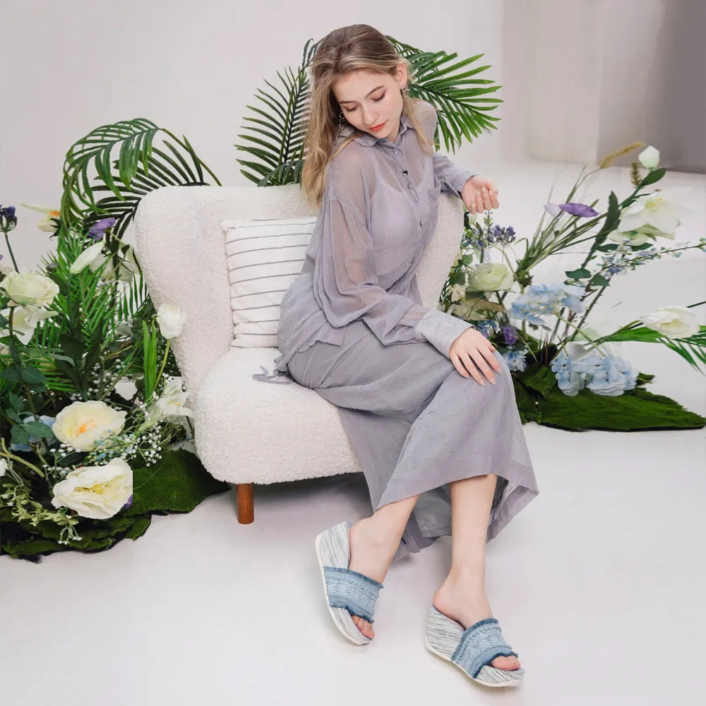 Formentera Embroidery Wedge Slide Sandals (Jeans)