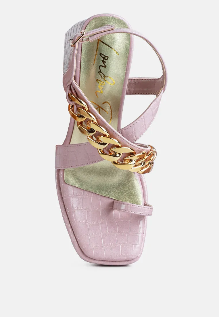 Frecklin Metal Chain Block Heel Sandals By Ruw