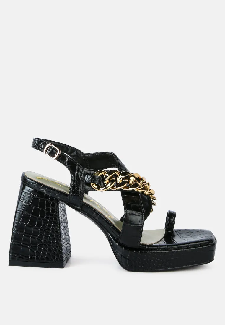Frecklin Metal Chain Block Heel Sandals By Ruw