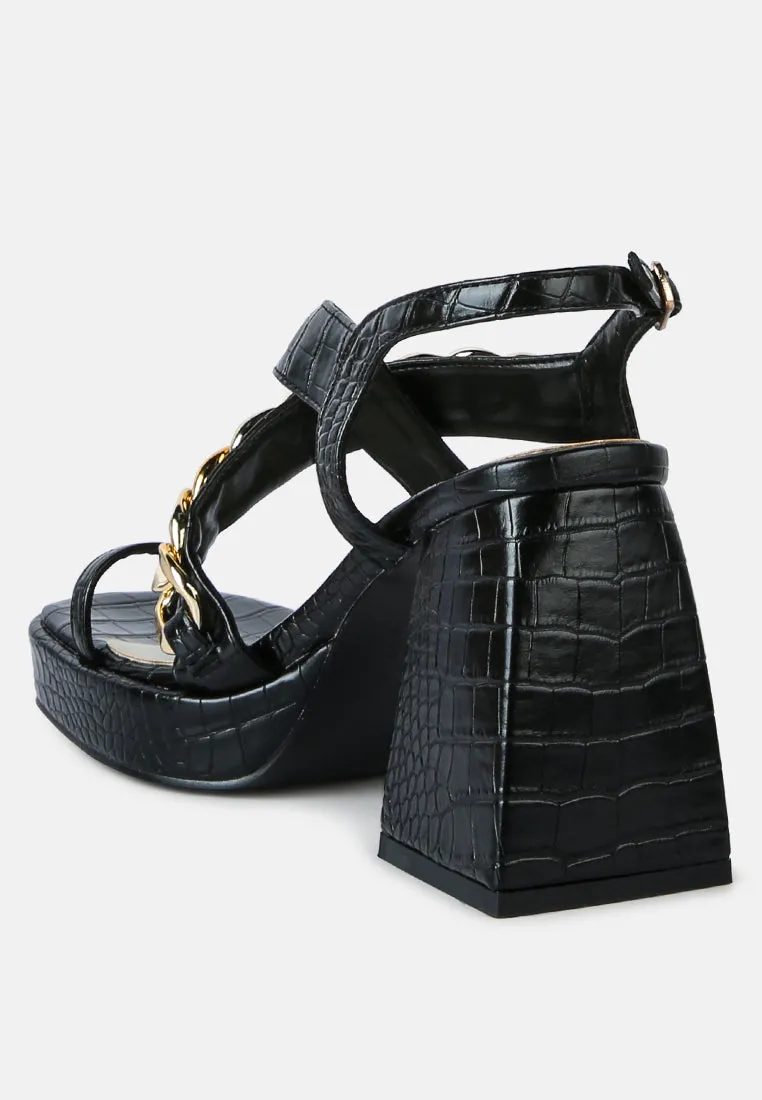 Frecklin Metal Chain Block Heel Sandals By Ruw