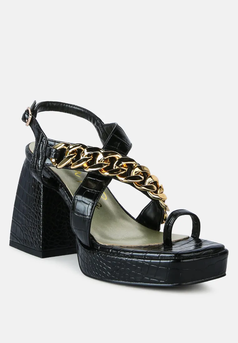 Frecklin Metal Chain Block Heel Sandals By Ruw