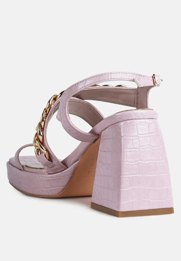 Frecklin Metal Chain Block Heel Sandals By Ruw