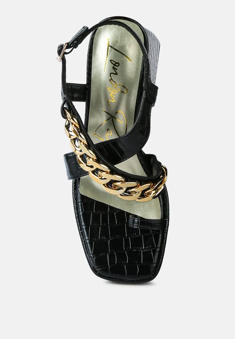 Frecklin Metal Chain Block Heel Sandals By Ruw