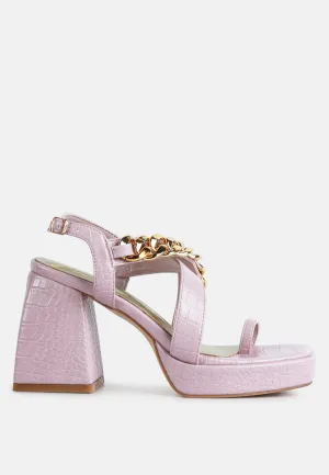 Frecklin Metal Chain Block Heel Sandals By Ruw