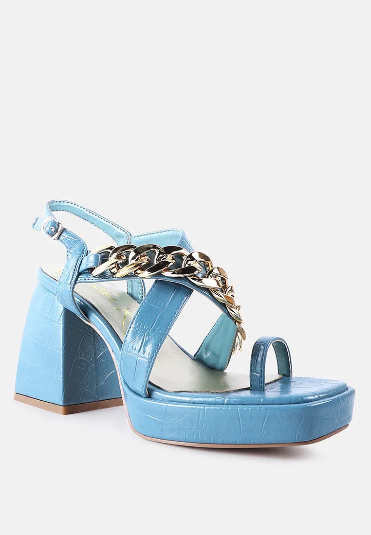 Frecklin Metal Chain Block Heel Sandals By Ruw