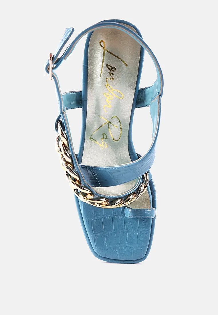 Frecklin Metal Chain Block Heel Sandals By Ruw