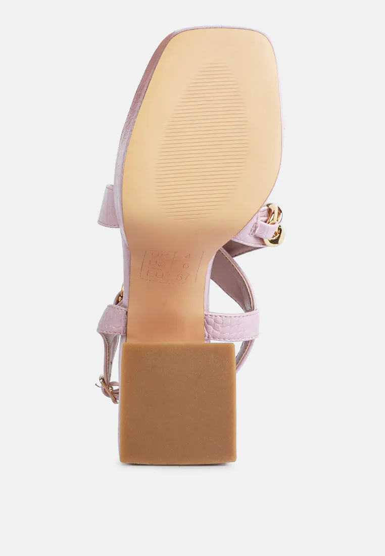 Frecklin Metal Chain Block Heel Sandals By Ruw