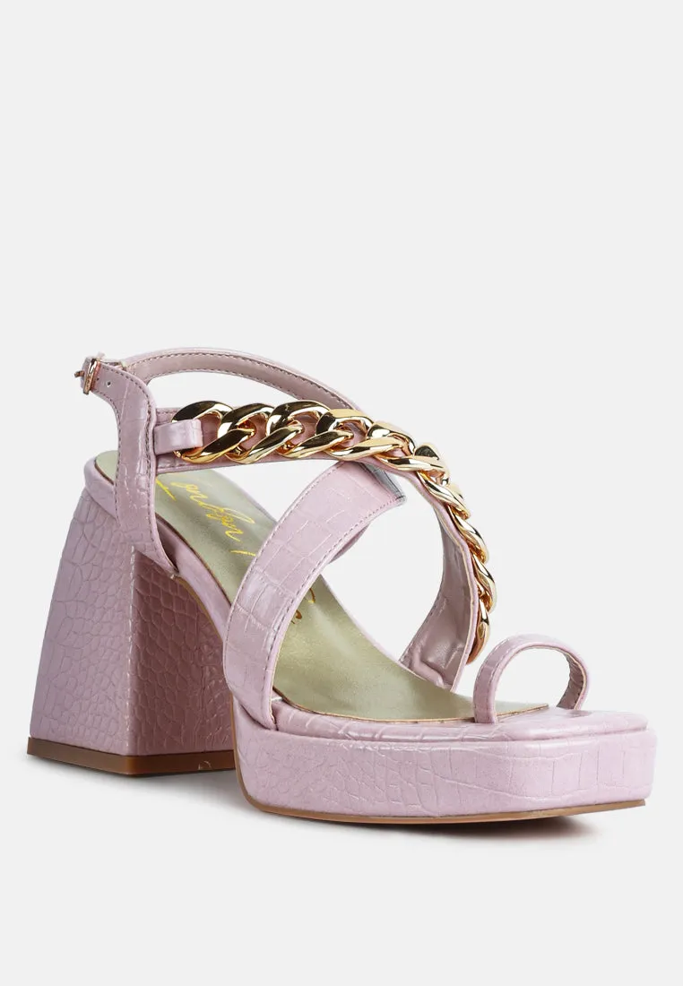 Frecklin Metal Chain Block Heel Sandals By Ruw