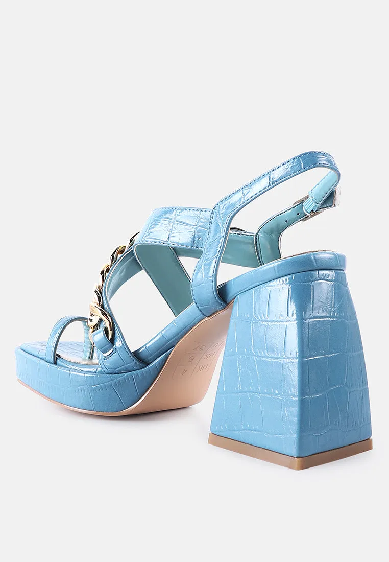 Frecklin Metal Chain Block Heel Sandals By Ruw