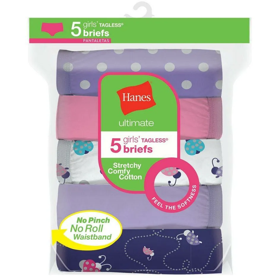 Hanes Ultimate Girls' Stretchy Comfy Cotton Briefs 5-Pack