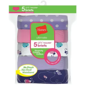 Hanes Ultimate Girls' Stretchy Comfy Cotton Briefs 5-Pack