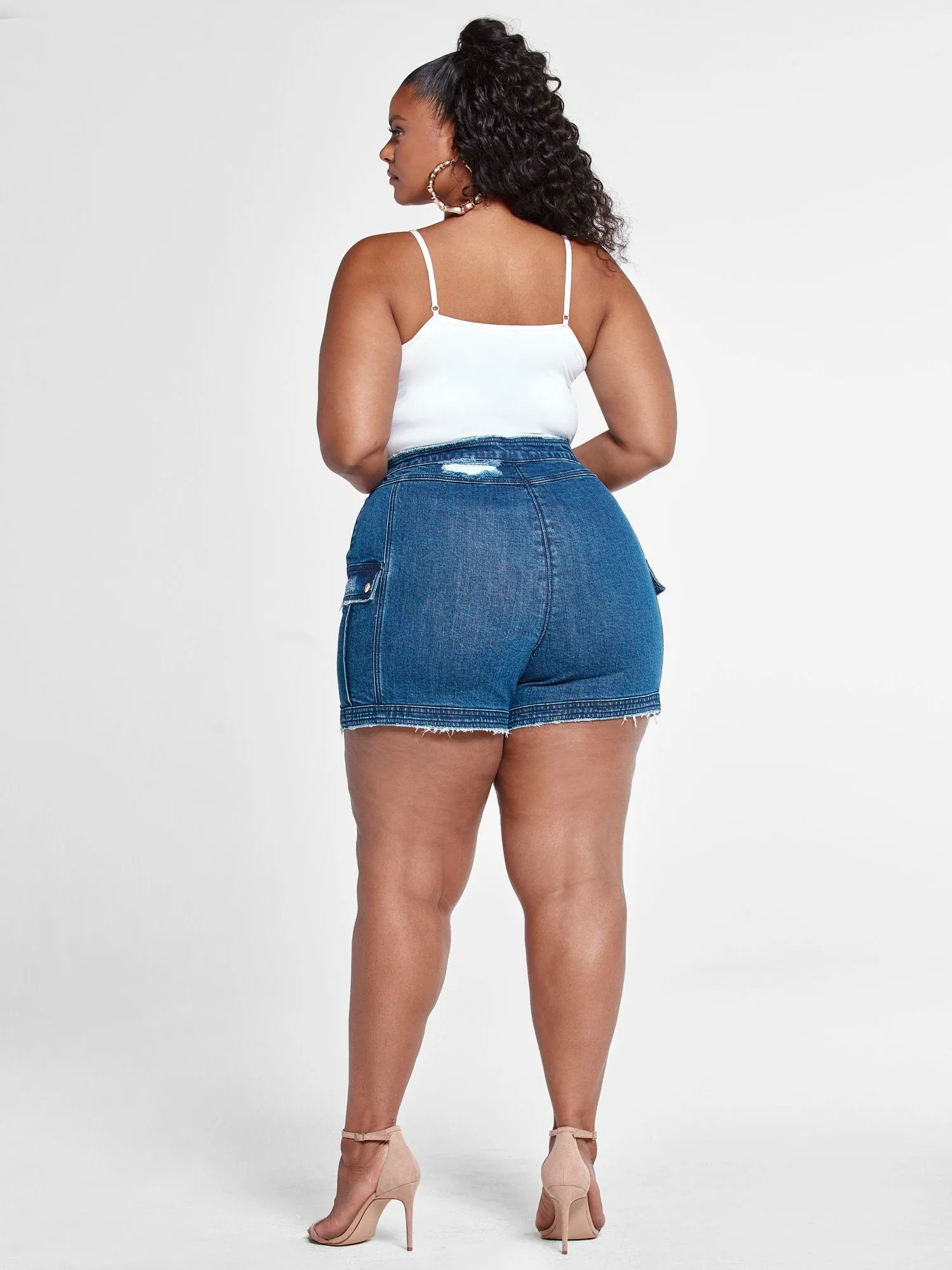 High Rise Sailor Button Denim Shorts