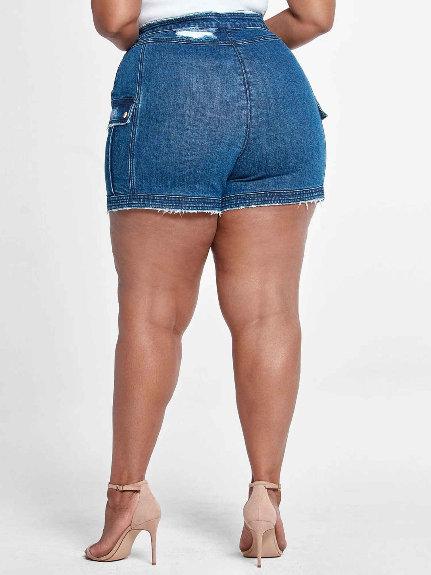 High Rise Sailor Button Denim Shorts