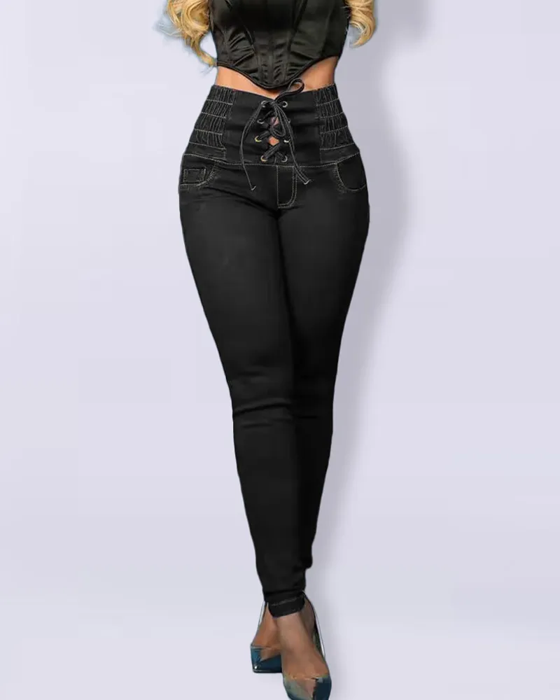 High-Waisted Frenulum Slim-Fit Jeans