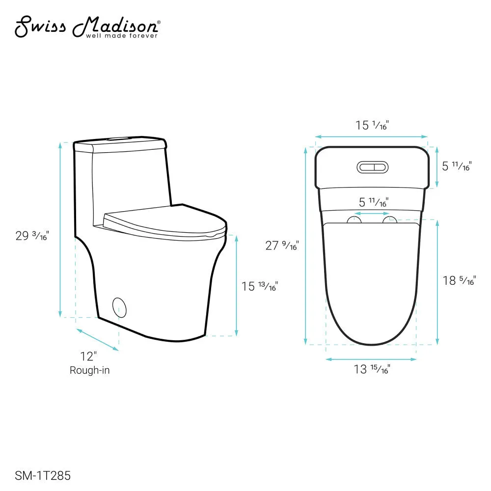 Hugo One Piece Elongated Dual Flush Toilet 1.1 / 1.6 gpf