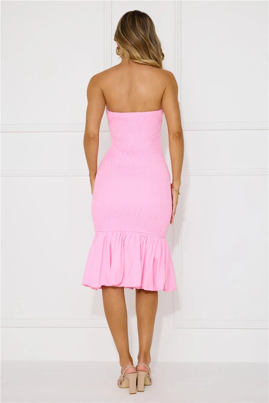 In My Direction Strapless Bubble Midi Dress Pink