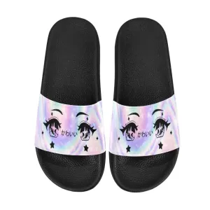 Kawaii Anime Eyes Women’s Slide Sandals for Comfort and Style