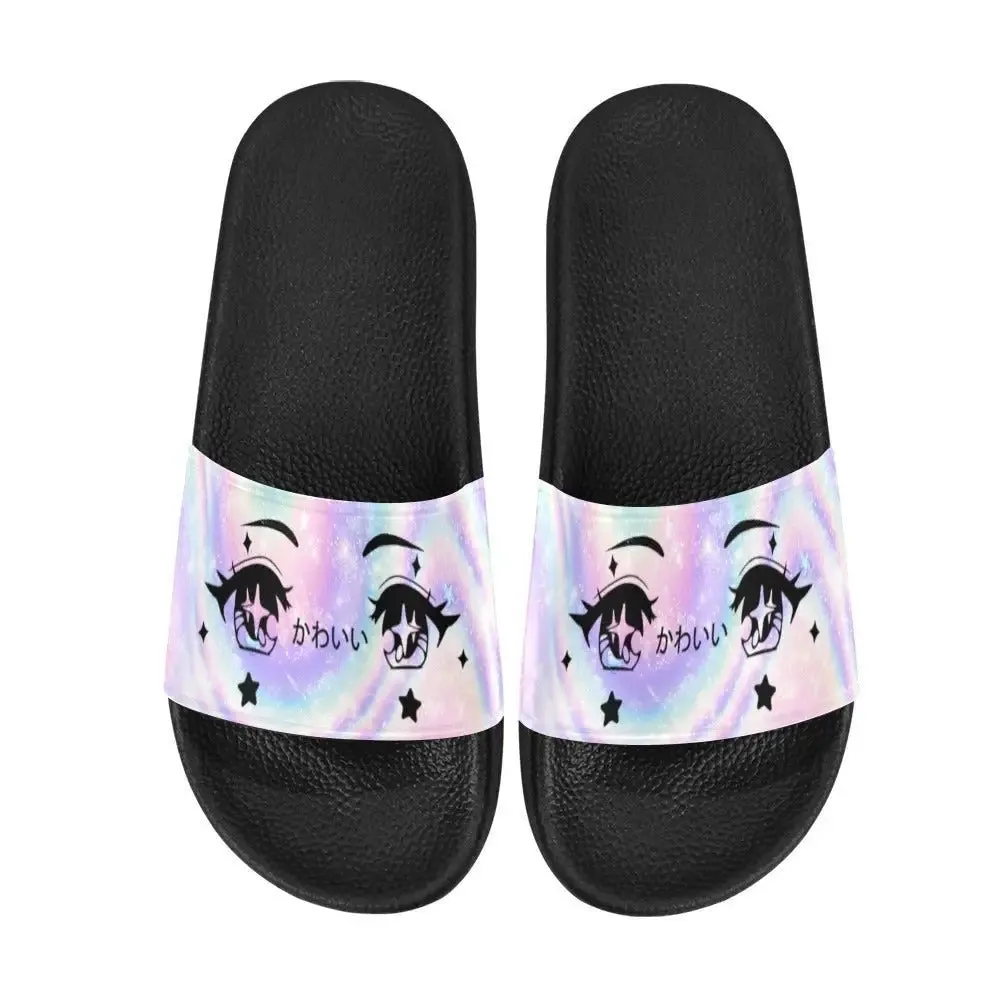 Kawaii Anime Eyes Women’s Slide Sandals for Comfort and Style