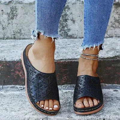 Leather Embroidery Women Sandals