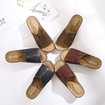 Leather Embroidery Women Sandals