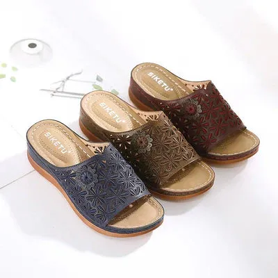 Leather Embroidery Women Sandals