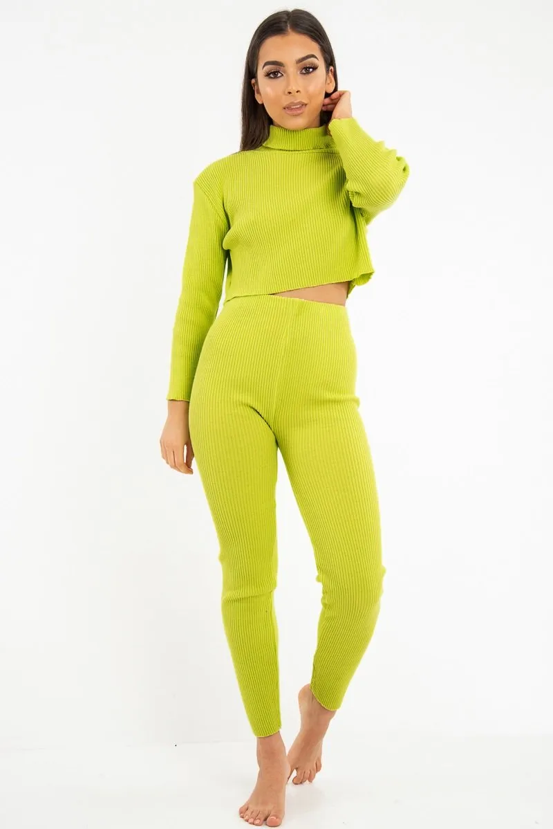 Lime Rib Crop Jumper Loungewear Set - Ayriana