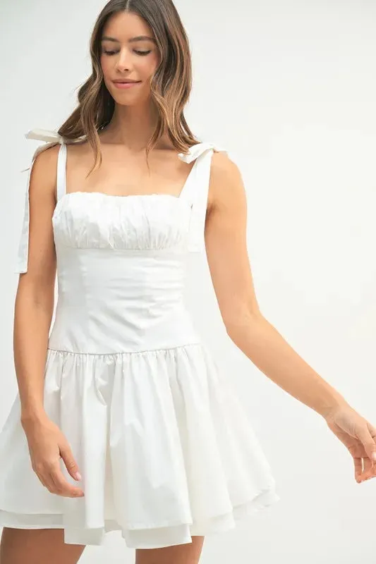 MABLE Shoulder Tie Corset Panel Mini Dress