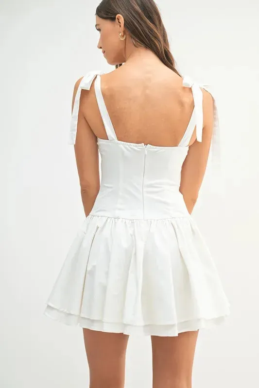 MABLE Shoulder Tie Corset Panel Mini Dress