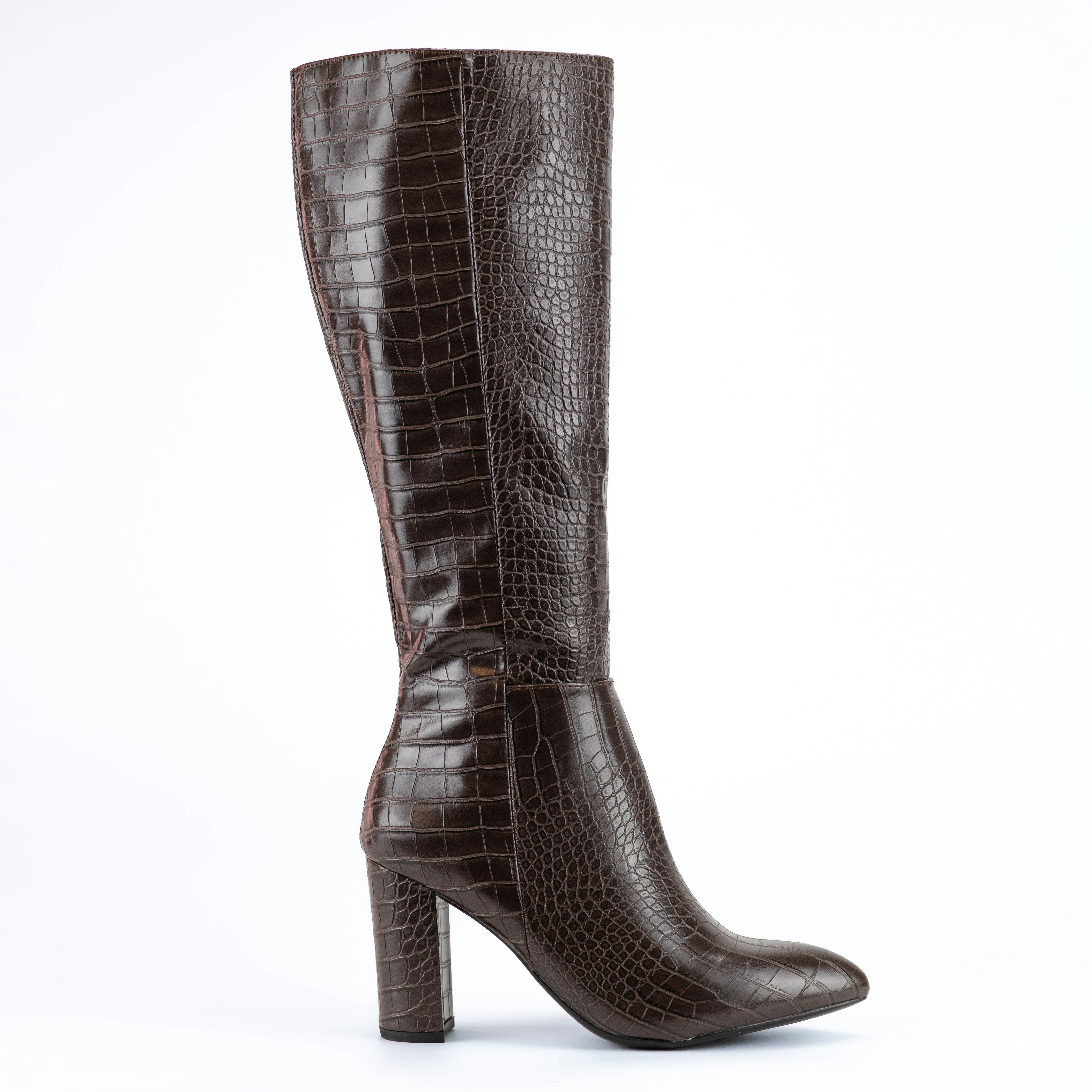 Martha - Embossed Croc Chunky Heel Boots, Inward-Zipper Closure, Stylish Winter Footwear, Bold & Comfortable for Casual or Dressy Outfits