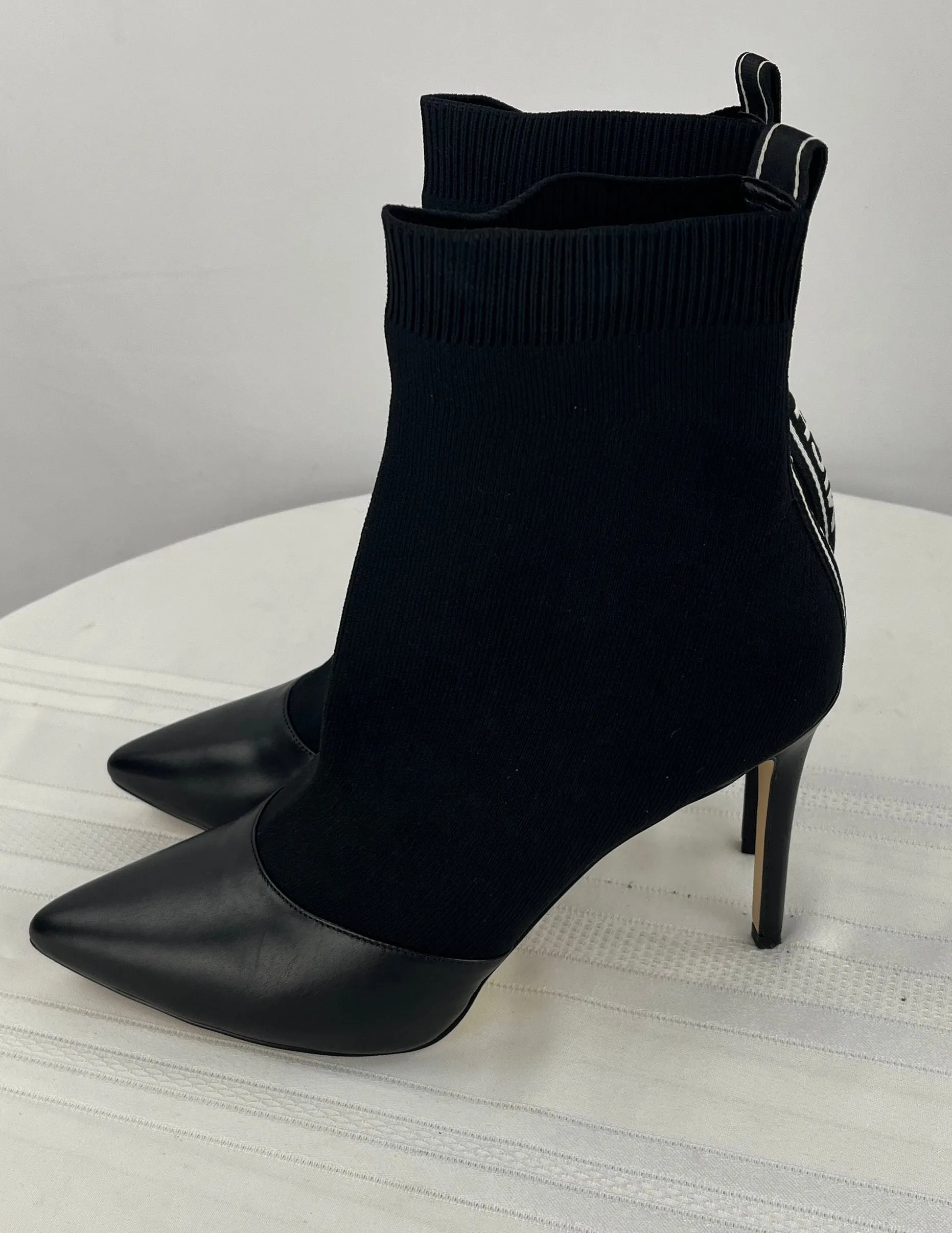 Michael Michael Kors Vicky Logo Tape Black Knit Ankle Bootie Sock Heels Size 10M