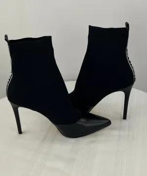 Michael Michael Kors Vicky Logo Tape Black Knit Ankle Bootie Sock Heels Size 10M