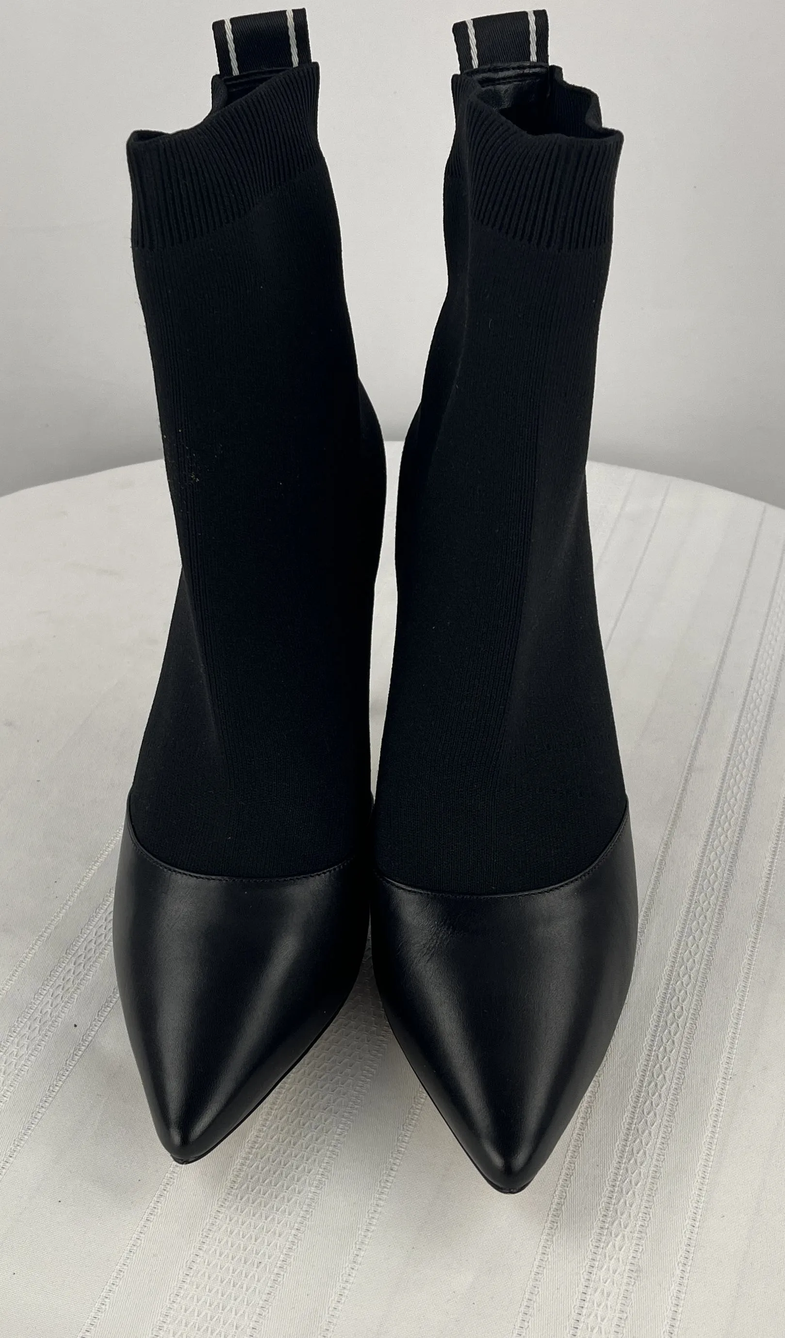 Michael Michael Kors Vicky Logo Tape Black Knit Ankle Bootie Sock Heels Size 10M