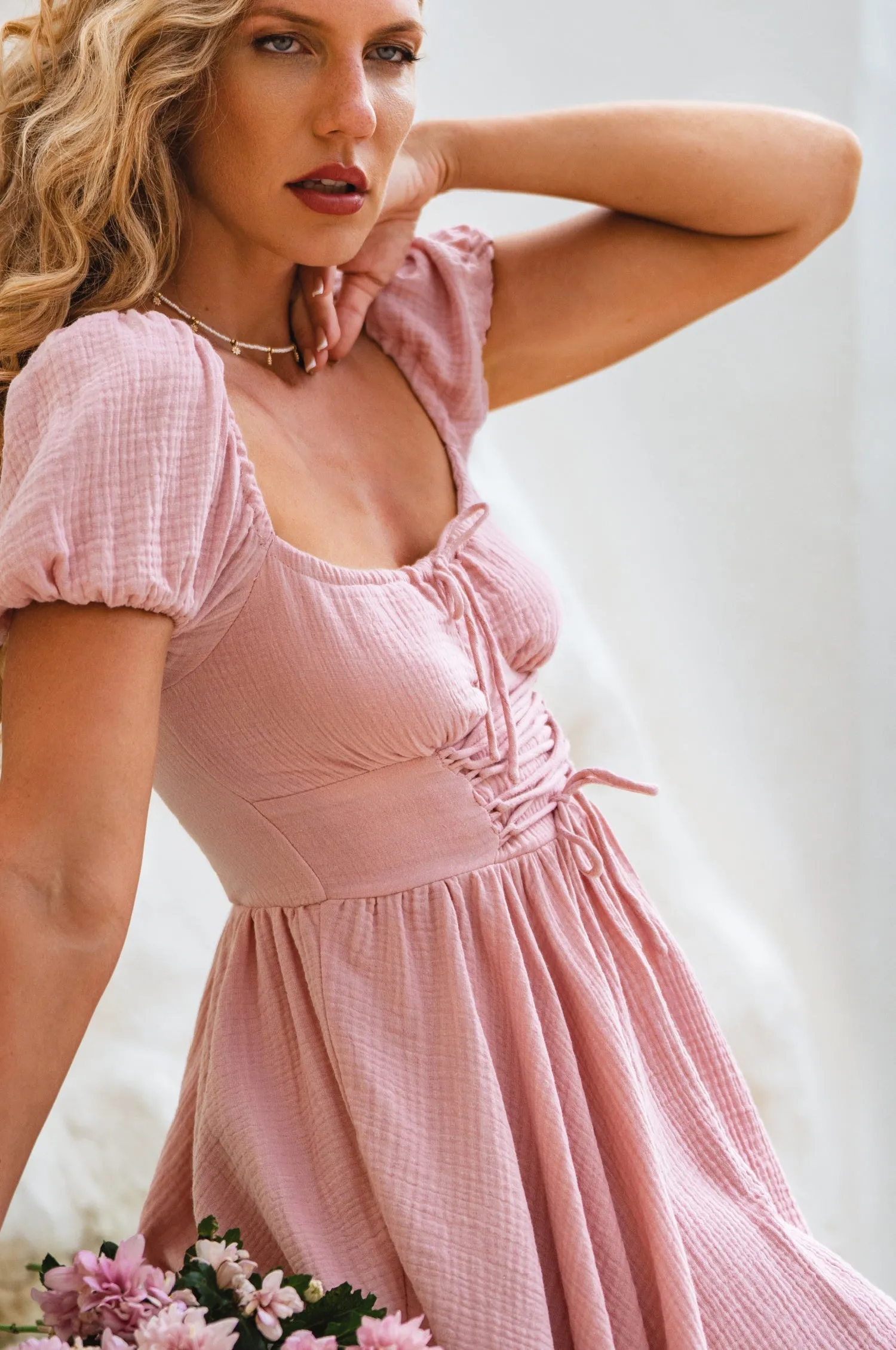 Michelina Dress – Cotton Mini with Corset-Style Bodice
