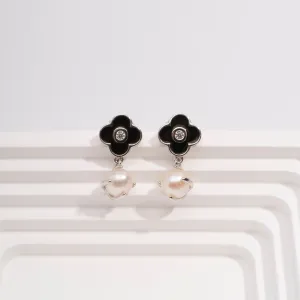 MIDNIGHT BLACK ENAMEL PEARL EARRINGS