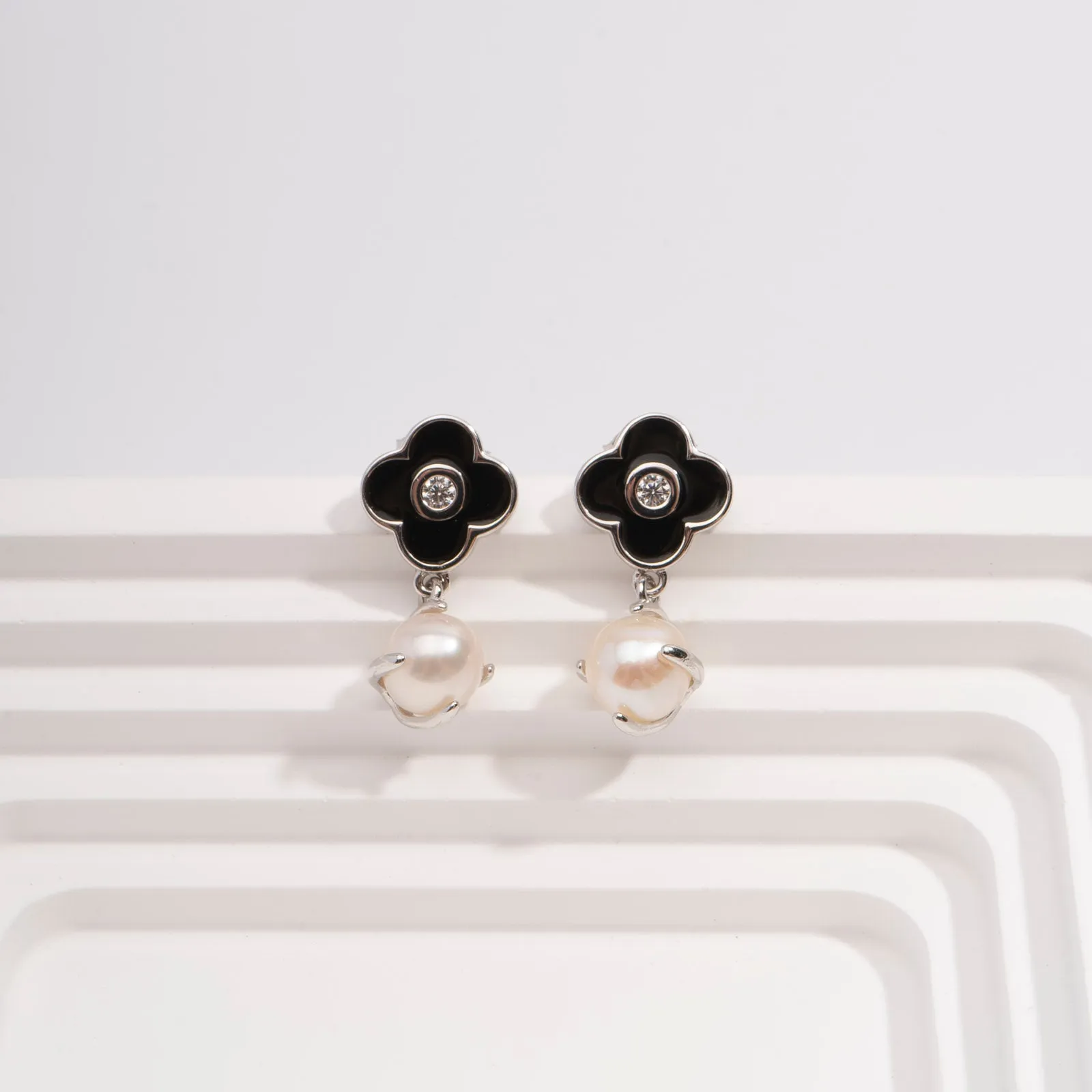 MIDNIGHT BLACK ENAMEL PEARL EARRINGS
