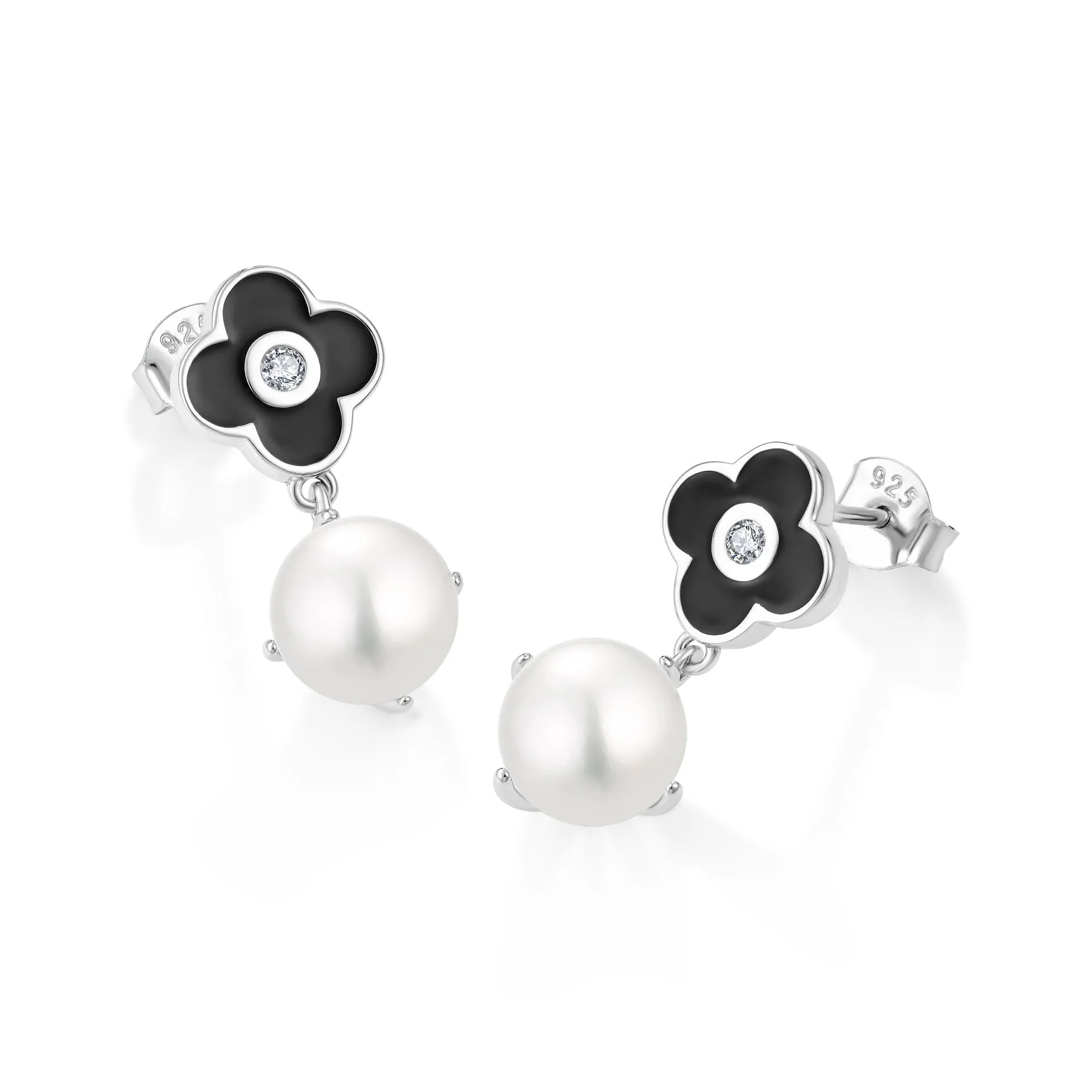 MIDNIGHT BLACK ENAMEL PEARL EARRINGS