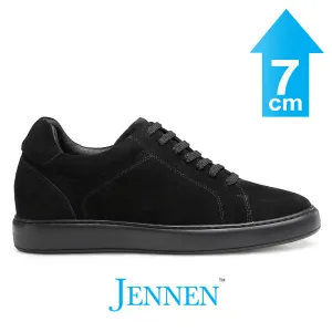 Mr. Jackie 7cm | 2.8 inches Black Taller Casual Elevator Suede Sneakers