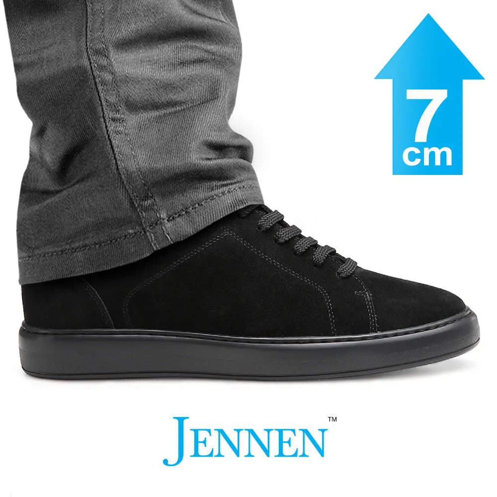 Mr. Jackie 7cm | 2.8 inches Black Taller Casual Elevator Suede Sneakers