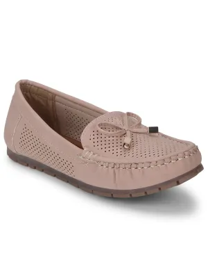 Nude PU Loafers With Bow