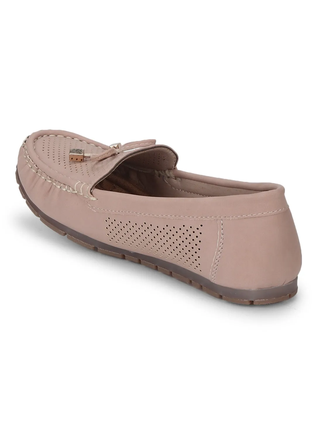 Nude PU Loafers With Bow