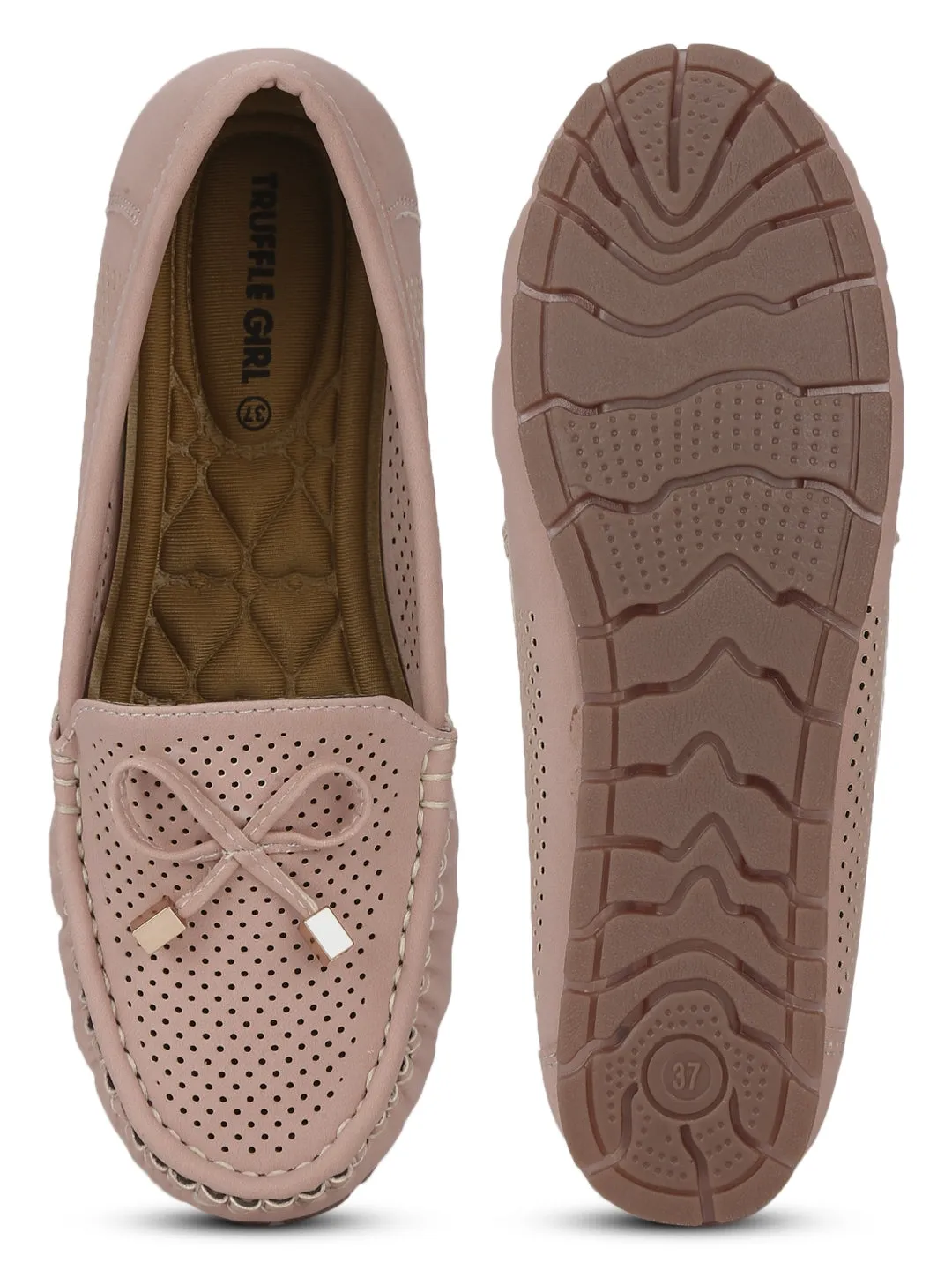 Nude PU Loafers With Bow